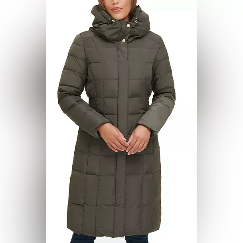 Women's Long Quilted Coat - Olive. Cole Haan size SP - Picture 1 of 15